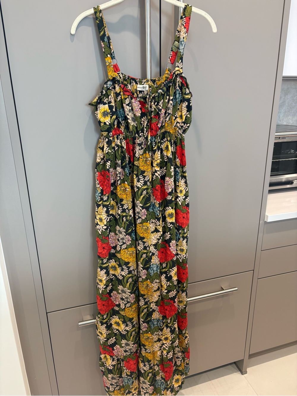 Natural Life Floral Maxi Dress Boho Ruffle Tie Front 100% Rayon size M